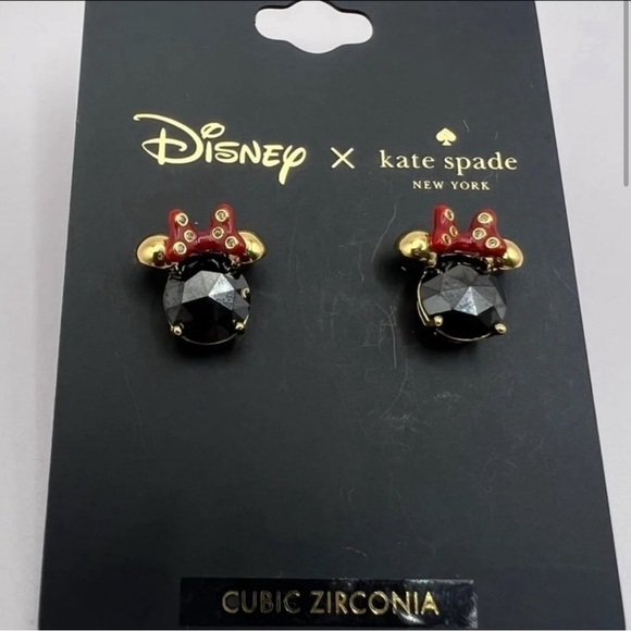 NWT Disney x Kate Spade Minnie Mouse Earrings & Necklace Set | Gold Black Red CZ - Picture 10 of 12